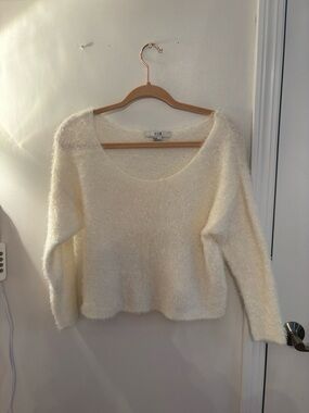 Forever 21 Cream Fuzzy Scoop Neck Sweater